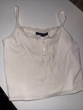 Forever 21 White Lace-Trim Ribbed Cami Tank